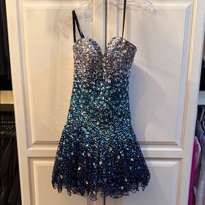 Strapless Sequin Beaded Ombre Cocktail Dress